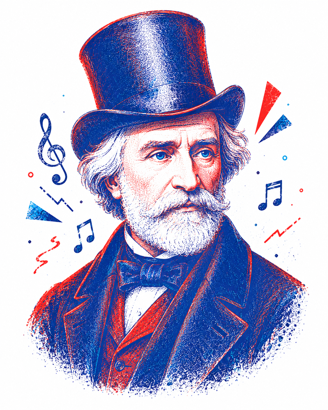 Portret ilustrat al compozitorului Giuseppe Verdi